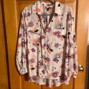 Candie’s Sheer Pink Button Down Floral Top
